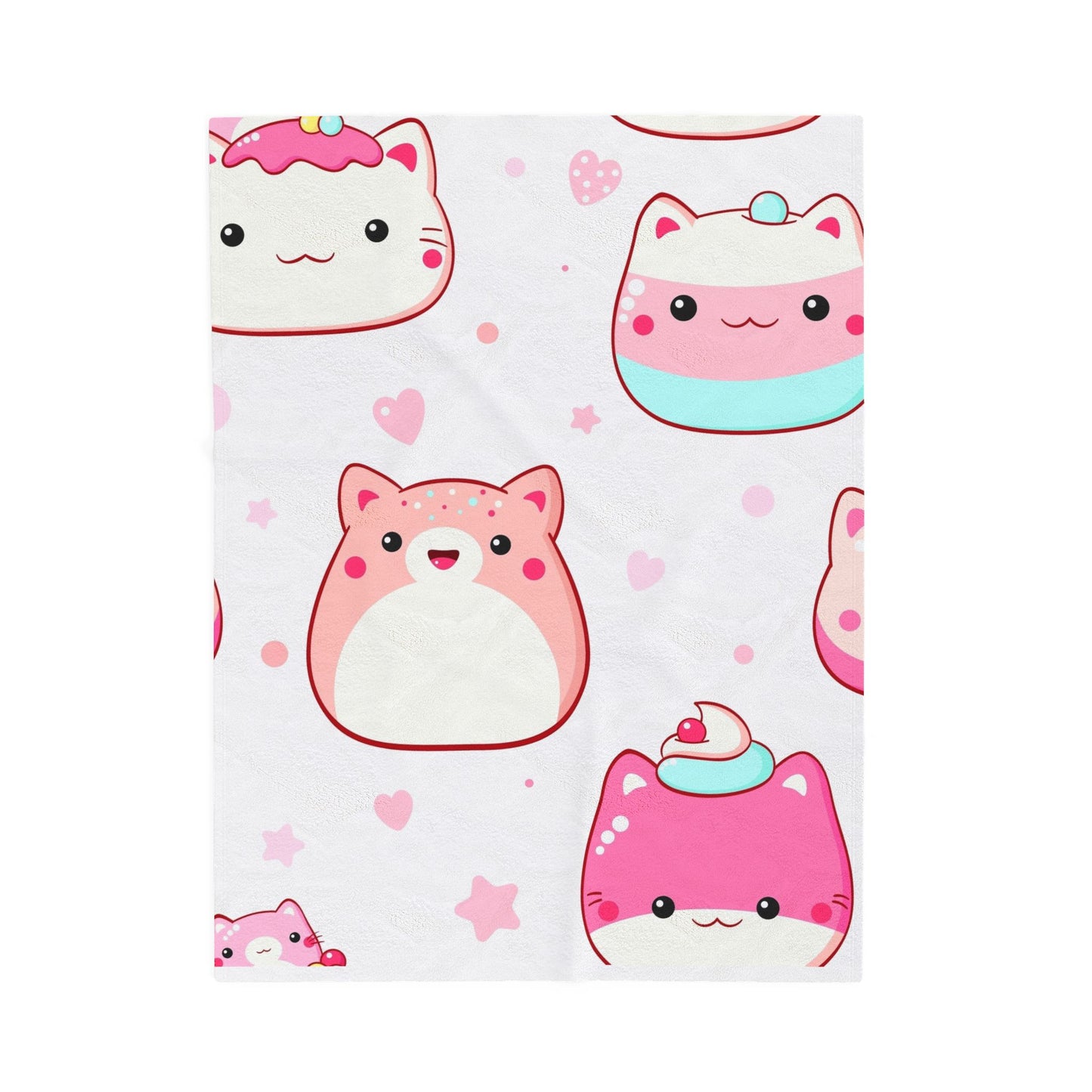 Cute Kawaii Cat Plush Blanket — Soft Velveteen Throw with Pink Dessert Cats