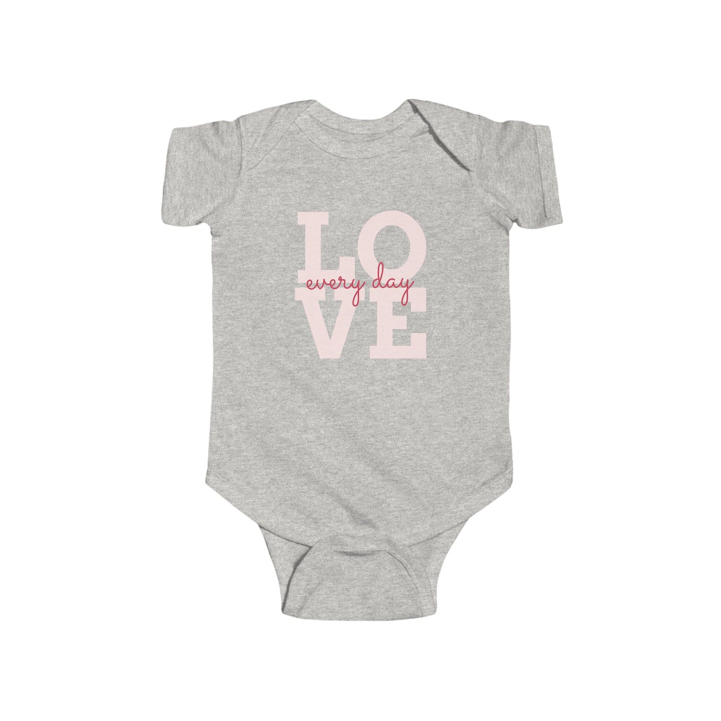 Infant Bodysuit — "LOVE every day" Pink Script Baby Onesie