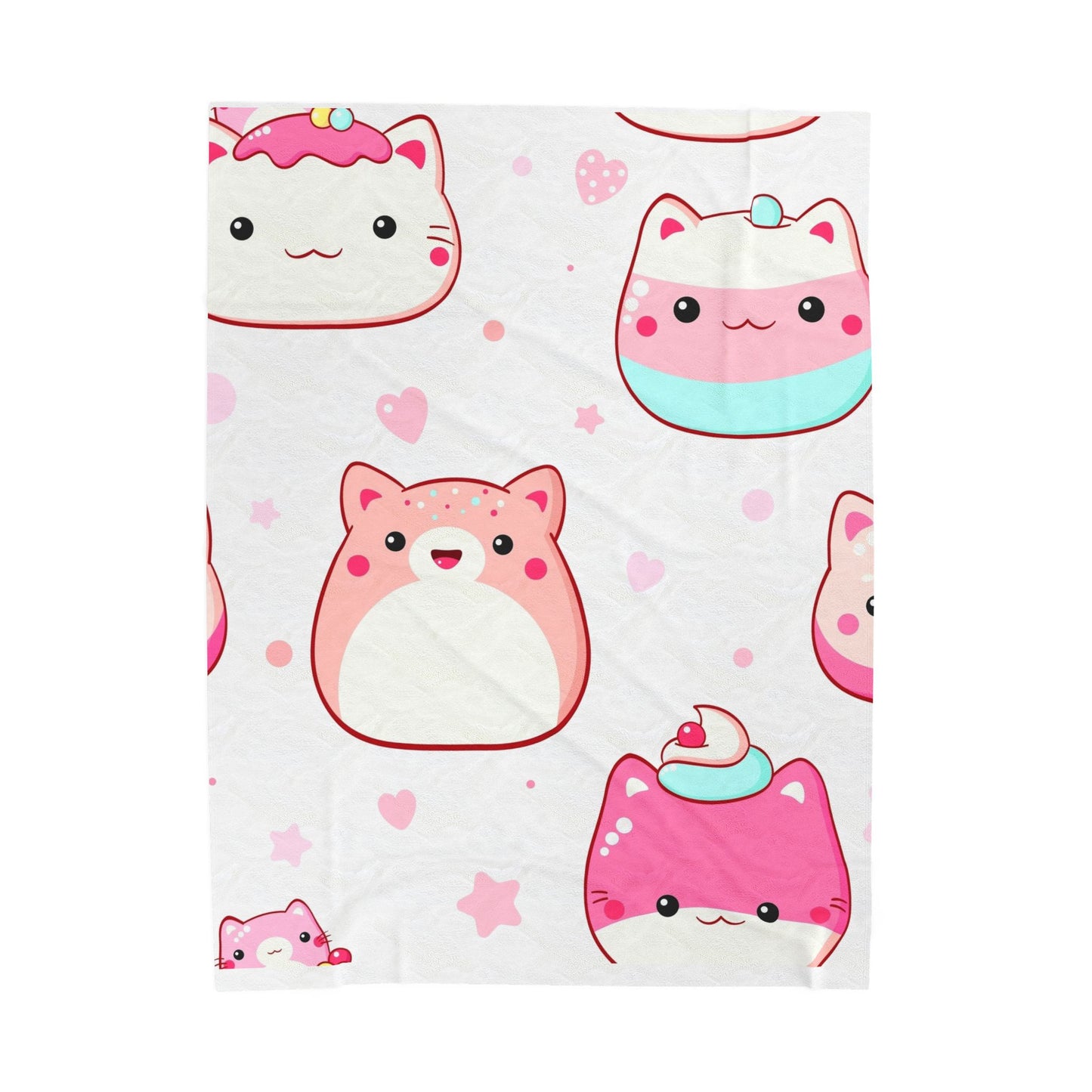 Cute Kawaii Cat Plush Blanket — Soft Velveteen Throw with Pink Dessert Cats