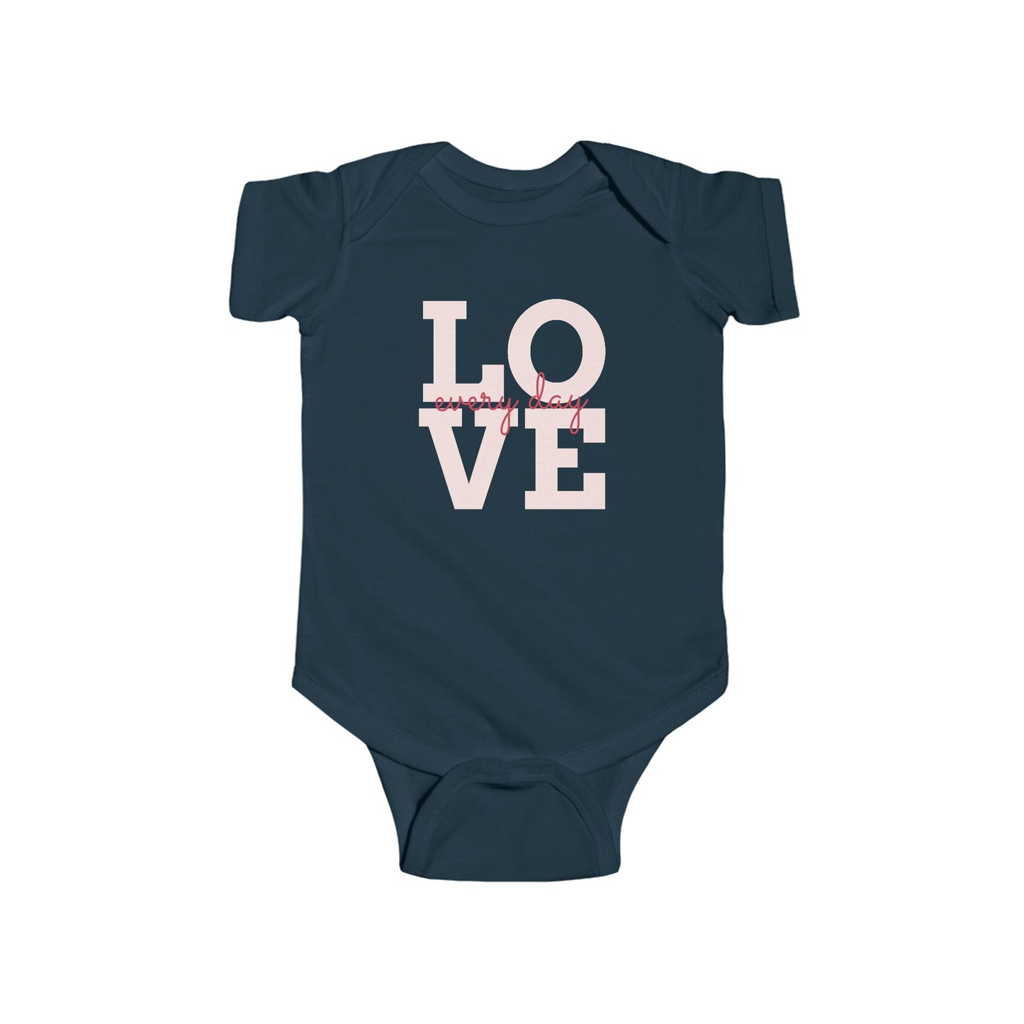 Infant Bodysuit — "LOVE every day" Pink Script Baby Onesie