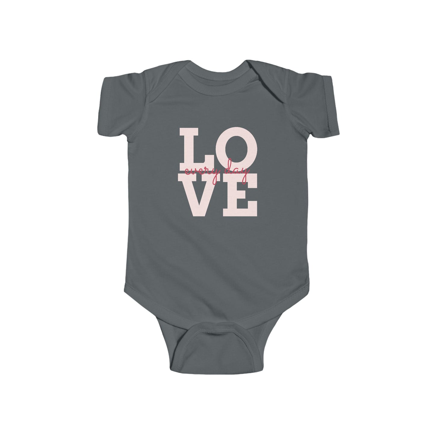 Infant Bodysuit — "LOVE every day" Pink Script Baby Onesie