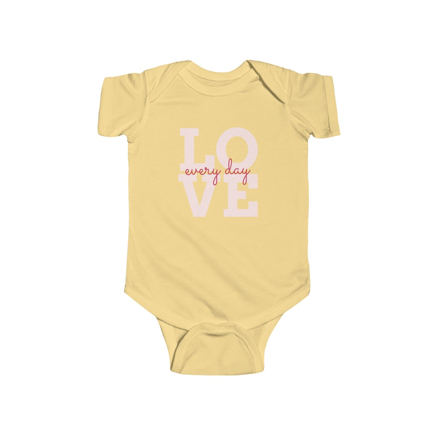 Infant Bodysuit — "LOVE every day" Pink Script Baby Onesie