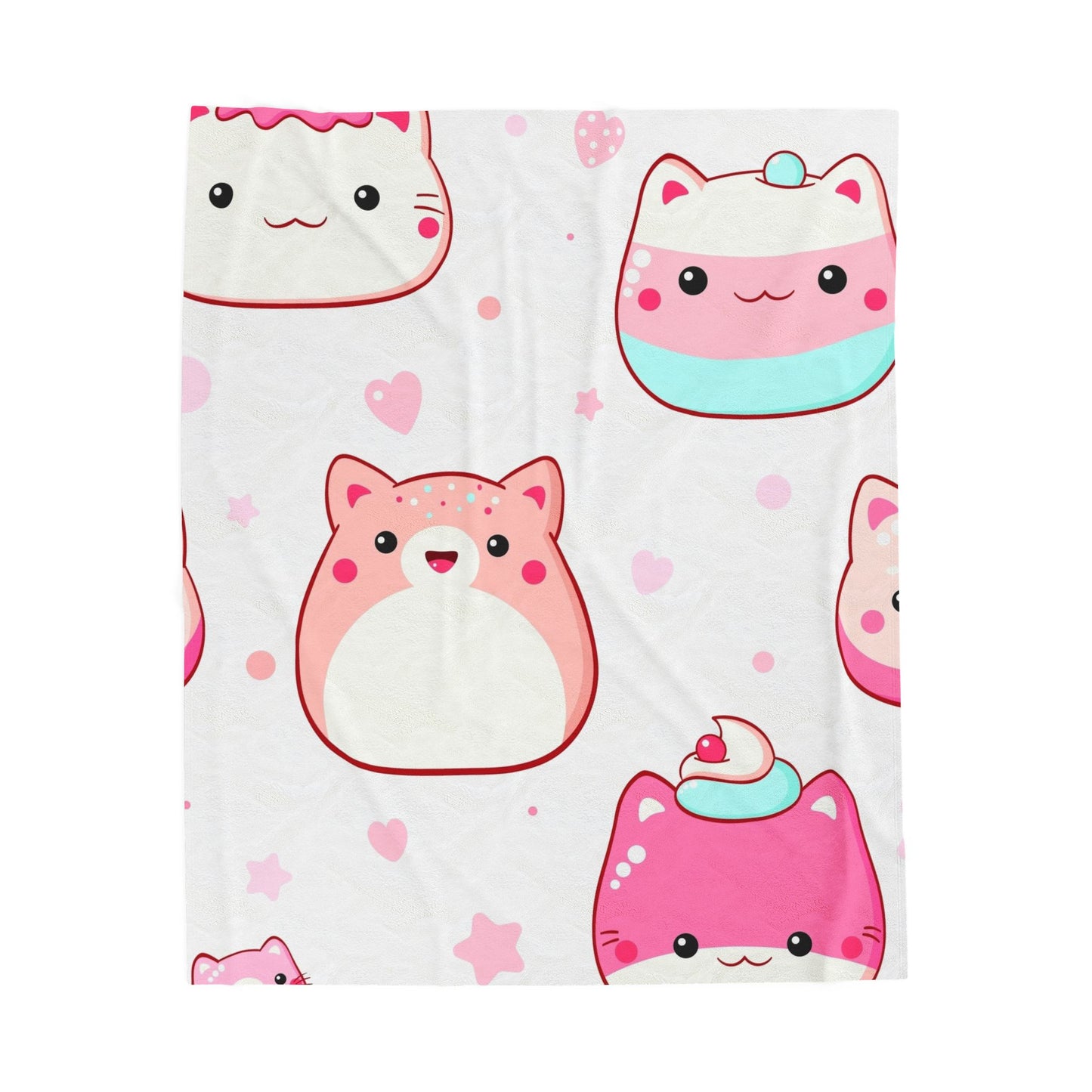 Cute Kawaii Cat Plush Blanket — Soft Velveteen Throw with Pink Dessert Cats
